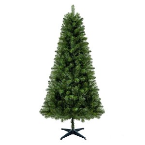 NAYSAYE 6FT Hinged Unlit Artificial Christmas Tree Full PVC Branches with 4-Leg Plastic Stand for Indoor Holiday Decor, Green, 42"*42"*72" - 1 of 4