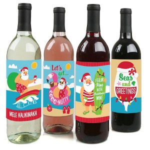 Big Dot of Happiness Tropical Christmas - Beach Santa Holiday Party Decorations for Women and Men - Wine Bottle Label Stickers - Set of 4 - 1 of 4