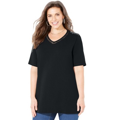 Catherines Women's Plus Size Suprema Crochet V-Neck Tee