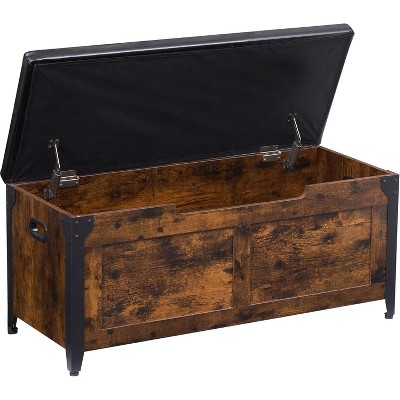 Farmhouse Wooden Storage Bench with Safety Hinge, Multifunctional Toy Chest for Entryway, Bedroom and Living Room, Rustic Brown