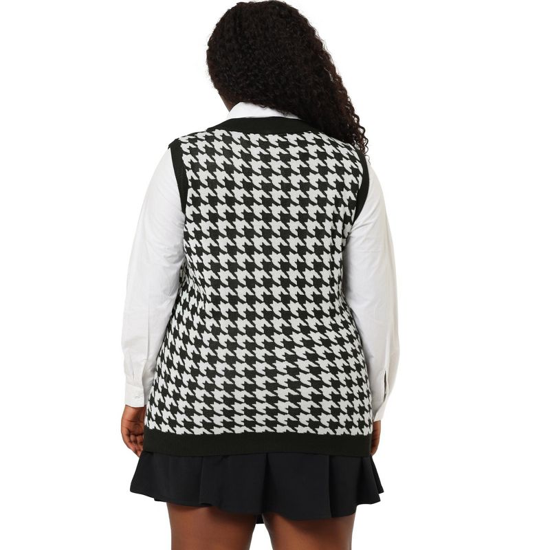 Agnes Orinda Women's Plus Size Sleeveless Houndstooth Knit Pullover Sweater Vest, 5 of 7