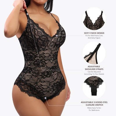 Feelingirl Women's Shaping Lace Shapewear Thong Bodysuit