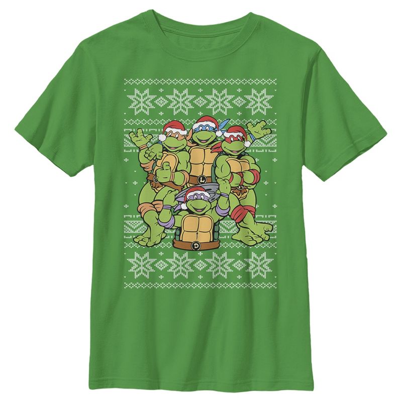 Boy's Teenage Mutant Ninja Turtles Ugly Christmas Sweater T-Shirt, 1 of 5