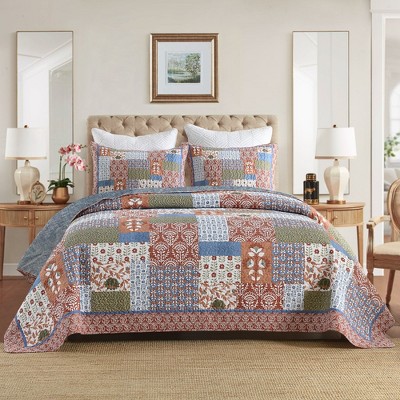 Marcielo 3 Piece Vintage Floral Patchwork Quilt Set Bedspread BY212 Colorful King — фото 2