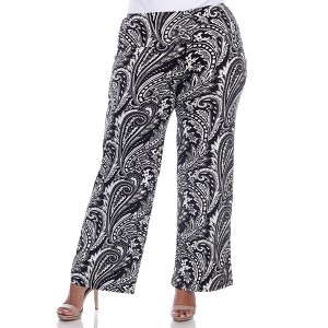 Women's Plus Size Printed Palazzo Pants - White Mark - 1 of 4