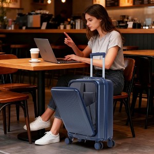 14"/20" 2 Pcs/Set ABS Spinner Wheel Luggage, Front Opening, Combination Lock, Cosmetic Case, Black -- Frevyn - 1 of 4