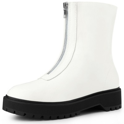 BLISSFUL STEP Platform Block Heel Booties with Zipper Dressy Combat Boots for Women