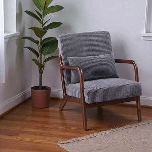 Mshliw Mid-Century Modern Accent Chair with Pillow, Upholstered Arm Chair with Solid Rubberwood Frame for Living Room, Bedroom or Reading Corner - 1 of 4