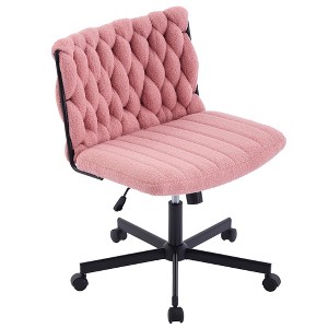 Wide Seat Office Chair, Armless Computer Task Chair, Criss Cross Legged with Wheels, Cute Desk Chair for Vanity - 1 of 4