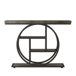 Lirago 4-Tier Entryway Table with Circular Metal Frame Made of Engineered Wood & Metal 11.81"D x 41.34"W x 31.5"H Rustic Black - 1 of 4