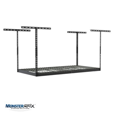 MonsterRax 2 x 8 Foot Heavy Duty Overhead Garage Storage Rack Holds Up to 350 Pounds with Adjustable Height Ranging from 24 to 45 Inches, Hammertone