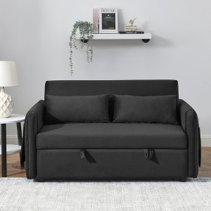 55" Pull Out Sleeper Sofa Bed, Velvet Upholstered Loveseat Sofa with Adjustable Backrest and Pillows-ModernLuxe - 1 of 4