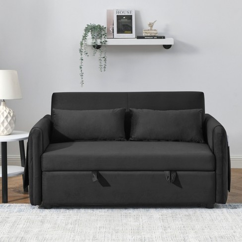 55 Pull Out Sleeper Sofa Bed, Velvet Upholstered Loveseat Sofa