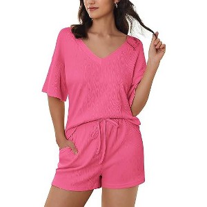 Ekouaer Women's 2 Piece Lounge Set V-Neck Pajama Sets Oversized Summer Outfits with Pockets - 1 of 4