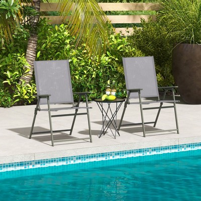 Gray Metal Frame Folding Outdoor Dining Chairs Set of 4