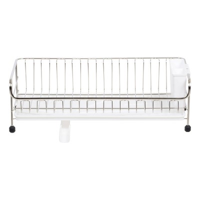 Compact White Stainless Steel Dish Rack with Drain Spout