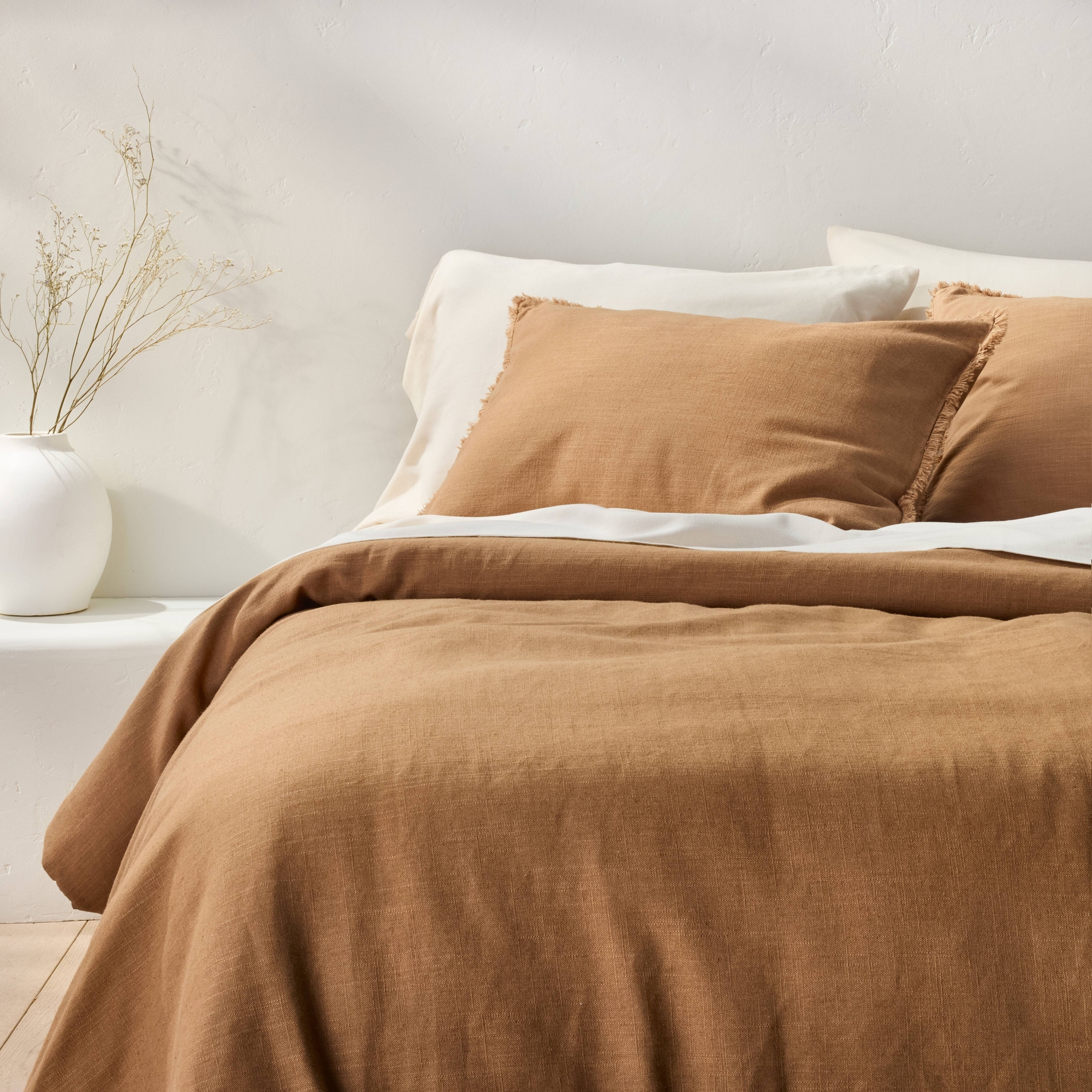 King/California King Heavyweight Linen Blend Comforter & Sham Set Warm Brown - Casaluna™