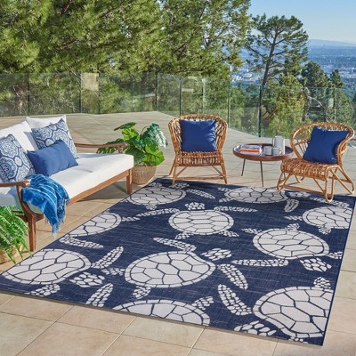 Gertmenian Paseo Tortue Coastal Sea Turtle Flatweave Indoor Outdoor Area Rug