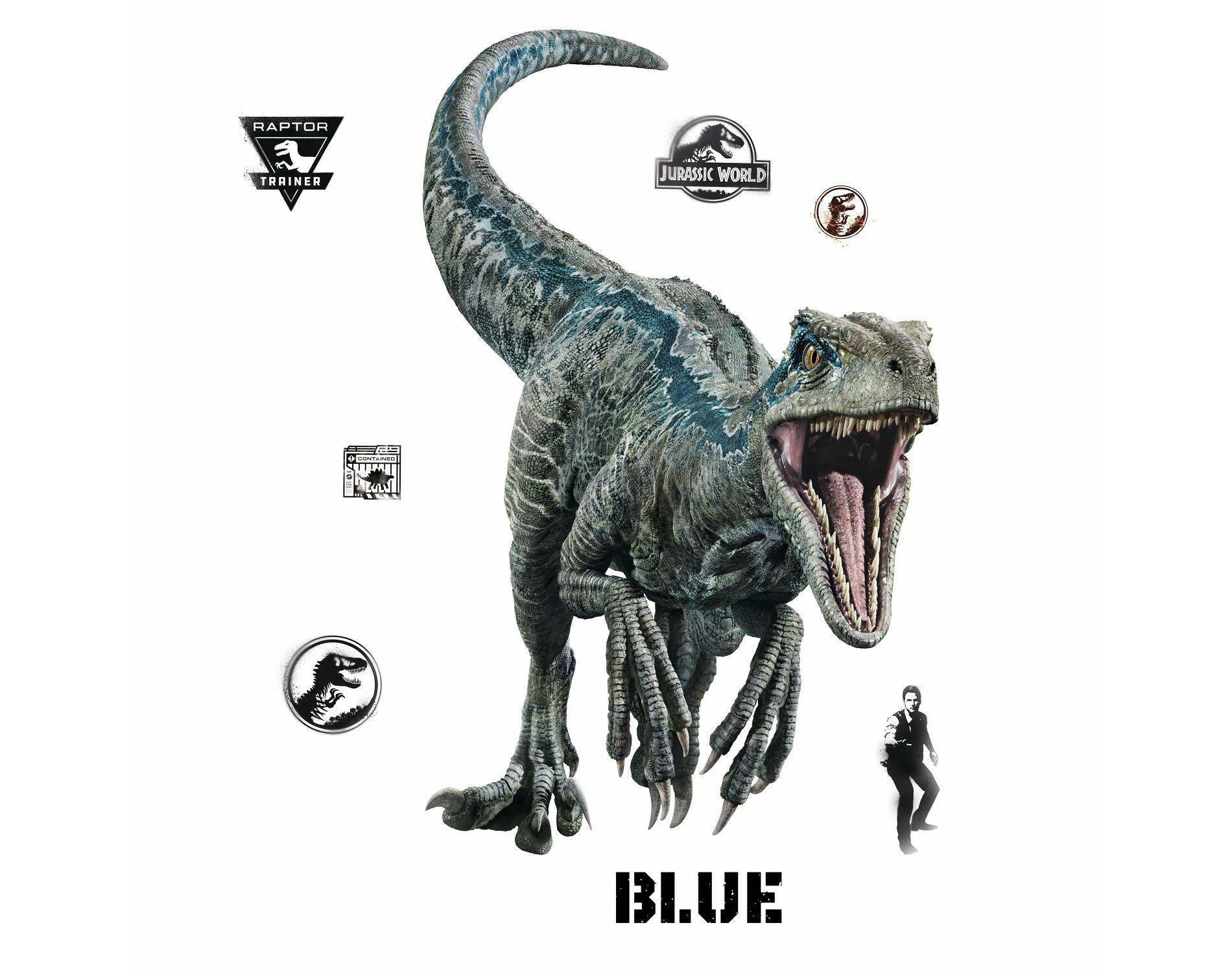 Jurassic World 2 Blue Velociraptor Giant Kids' Wall Decal: RoomMates Vinyl Self-Adhesive Wall Stickers, 10 Pieces