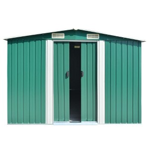 vidaXL Durable Green Garden Shed, Weather-Resistant Outdoor Storage House, Double Sliding Door, Galvanized Steel Tool Shed with Ventilation. - 1 of 4
