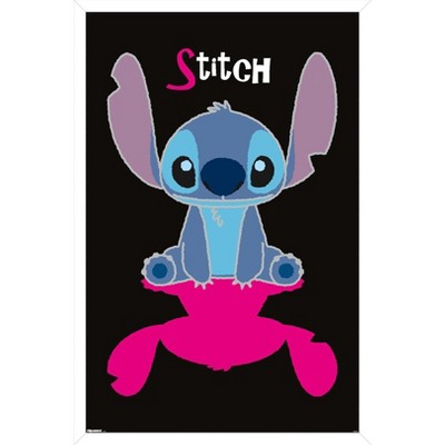 Trends International Disney Lilo and Stitch: Simply Stitch - Pink Shadow Framed Wall Poster Prints White Framed Version 22.375" x 34"