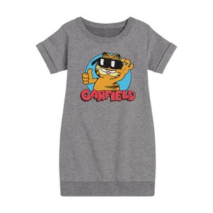 Girls' - Garfield - Garfield Sunglasses Graphic Short Sleeve Fleece Dress - 1 of 3