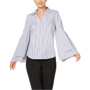 I.N.C International Concepts Womens Tiered Bell Sleeve Button Up Shirt, Blue, Small - 1 of 1