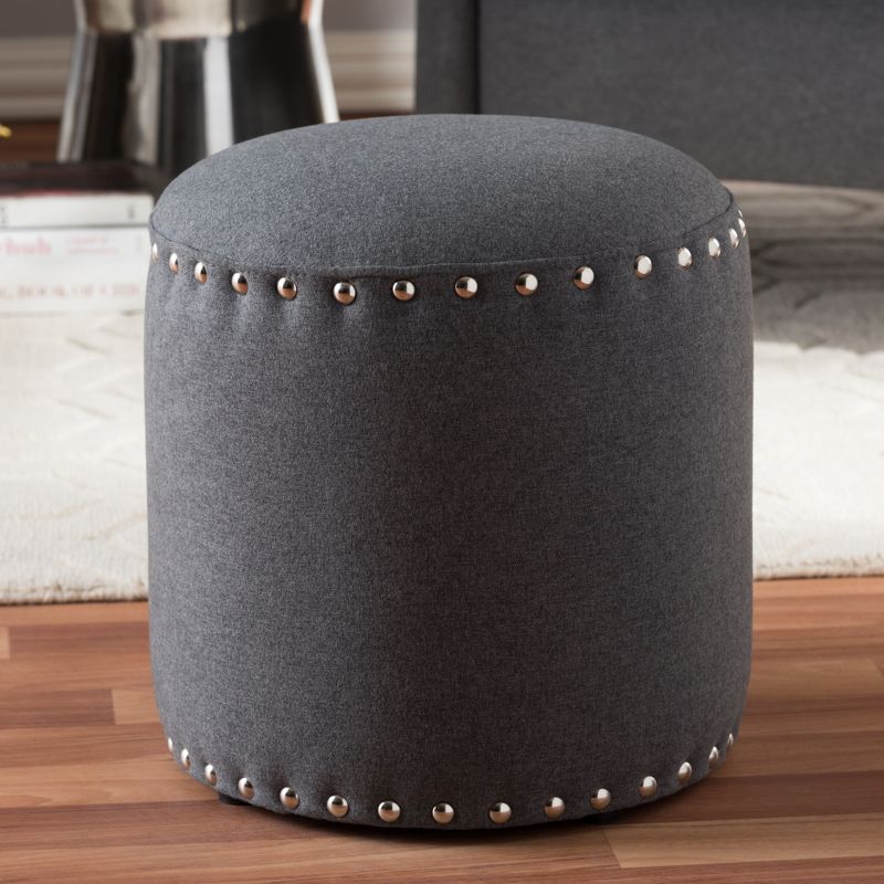 Rosine Modern and Contemporary Fabric Upholstered Nail Trim Ottoman - Baxton Studio, 4 of 10