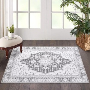 Washable Area Rug Thin Vintage Print Rug, Foldable Indoor Carpet for Living Room, Bedroom - 1 of 4