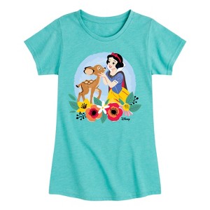 Girls' - Disney - Floral Snow White Deer Fitted Short Sleeve Graphic T-Shirt - 1 of 4
