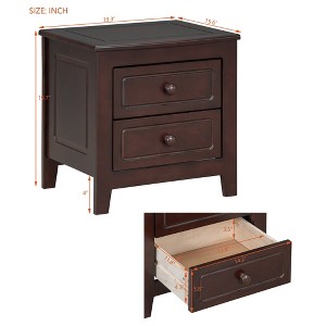 Gulches 2-Drawer Mid-Century Retro Nightstand, Classic Solid Wood Bedside Table with Timeless Design, Dark Walnut for Bedroom Small Apartment - 1 of 4