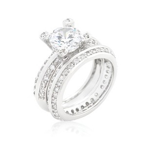 Slickblue Women’s Clear 7.5 Ct. Round Cut Pave Engagement Ring Set – Rhodium Finish, Bridal Style, Sizes 5-10 - 1 of 4