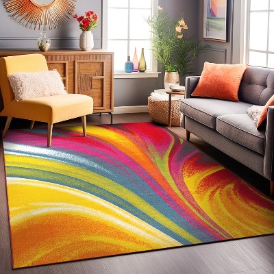 Multicolored Waves 5' x 7' Synthetic Area Rug