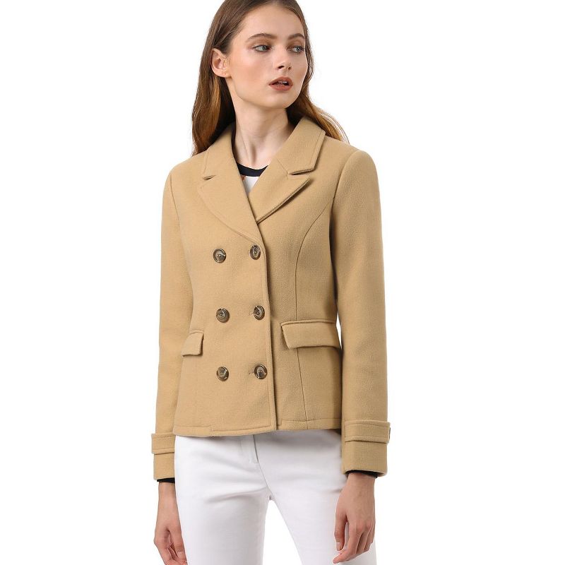 Allegra K Women's Notched Lapel Double-Breasted Pea Coat, 3 of 8