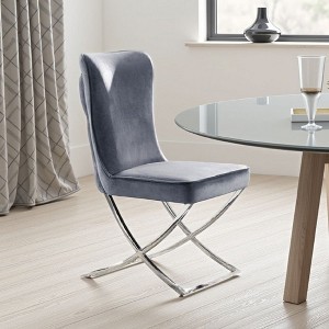 Royal Hampton Side Dining Chair Set of 2, Chrome Metal, Gray Button Tufted Velvet - 1 of 4
