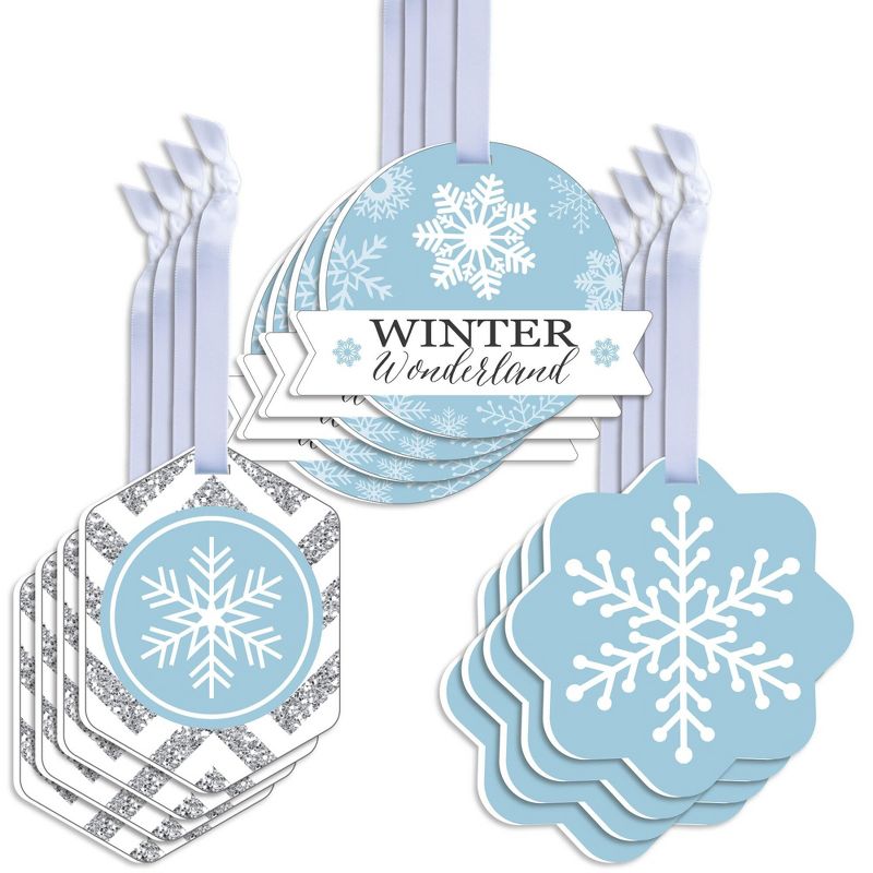 Big Dot of Happiness Winter Wonderland - Assorted Hanging Snowflake Holiday Party and Winter Wedding Favor Tags - Gift Tag Toppers - Set of 12, 1 of 9