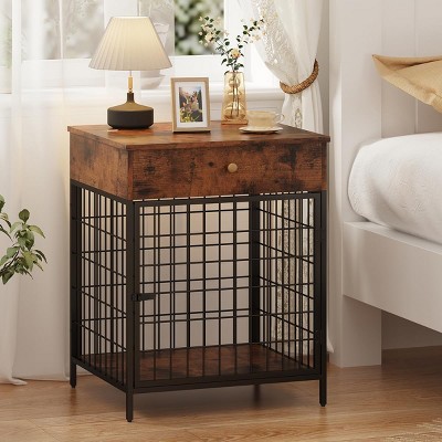 Retro Industrial Dog Crate, MDF Iron Material, Single-Door Flip-Top Design, Drawer Storage, Suitable for Dogs under 25 lbs