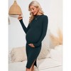 Womens Maternity Sweater Dress Bodycon Ribbed Knit Slim Fit Long Sleeve Side Slit Midi Dress - 2 of 4