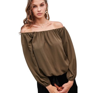 Slickblue Women's Off-Shoulder Long Sleeve Bubble Sleeve Top, Chic & Comfortable, Light Blue, S - 1 of 4