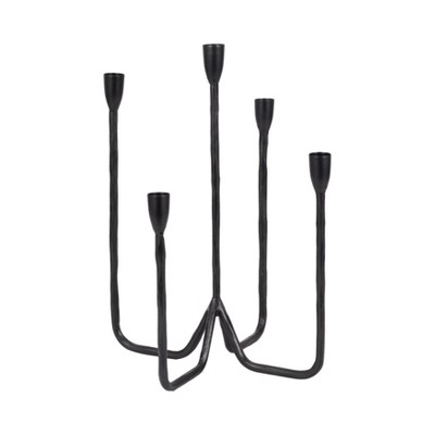 Metal Taper Candle Holder - Modern Forged Iron Candelabra, Minimalist Design - Arm Holder for Home, Office, Dining Table & Bedroom Decor -16" Black