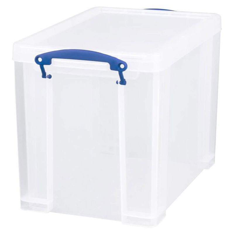 Really Useful Box 19 Liter Plastic Stackable Storage Container w/ Snap Lid & Built-In Clip Lock Handles for Home & Office Organization, Clear (4 Pack), 3 of 7