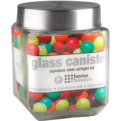 Home Basics 40 oz. Square Glass Canister with Brushed Stainless Steel Screw-on Lid Clear