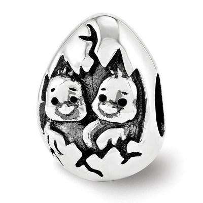 Black Bow Jewelry Happy Easter Hatching Chicks Bead Charm in Antiqued Sterling Silver