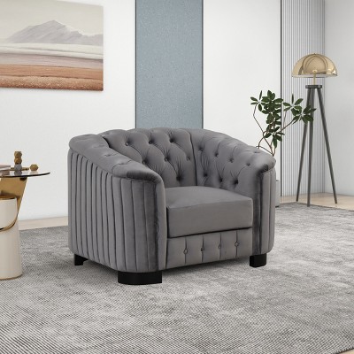 1pc Accent Sofa with Velvet Upholstery and Tufted Back, No Ottoman Included, Ideal for Living Room or Bedroom - Coolbibila