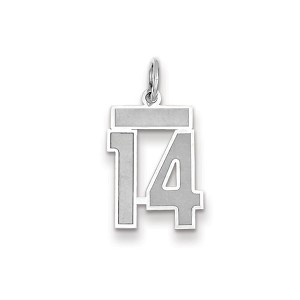 Black Bow Jewelry 14k White Gold, Jersey Collection, Small Number 14 Pendant - 1 of 2