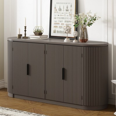 Vertical Striped MDF Storage Cabinet with Metal Handles and 3 Adjustable Shelves for Study, Entryway, or Living Room
