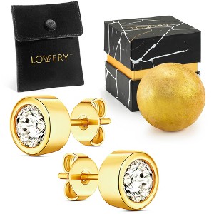 Lovery 14K Gold Plated Bezel Synthetic Diamond Earring with Pouch, Bath Bomb & Gift Box - 1 of 3