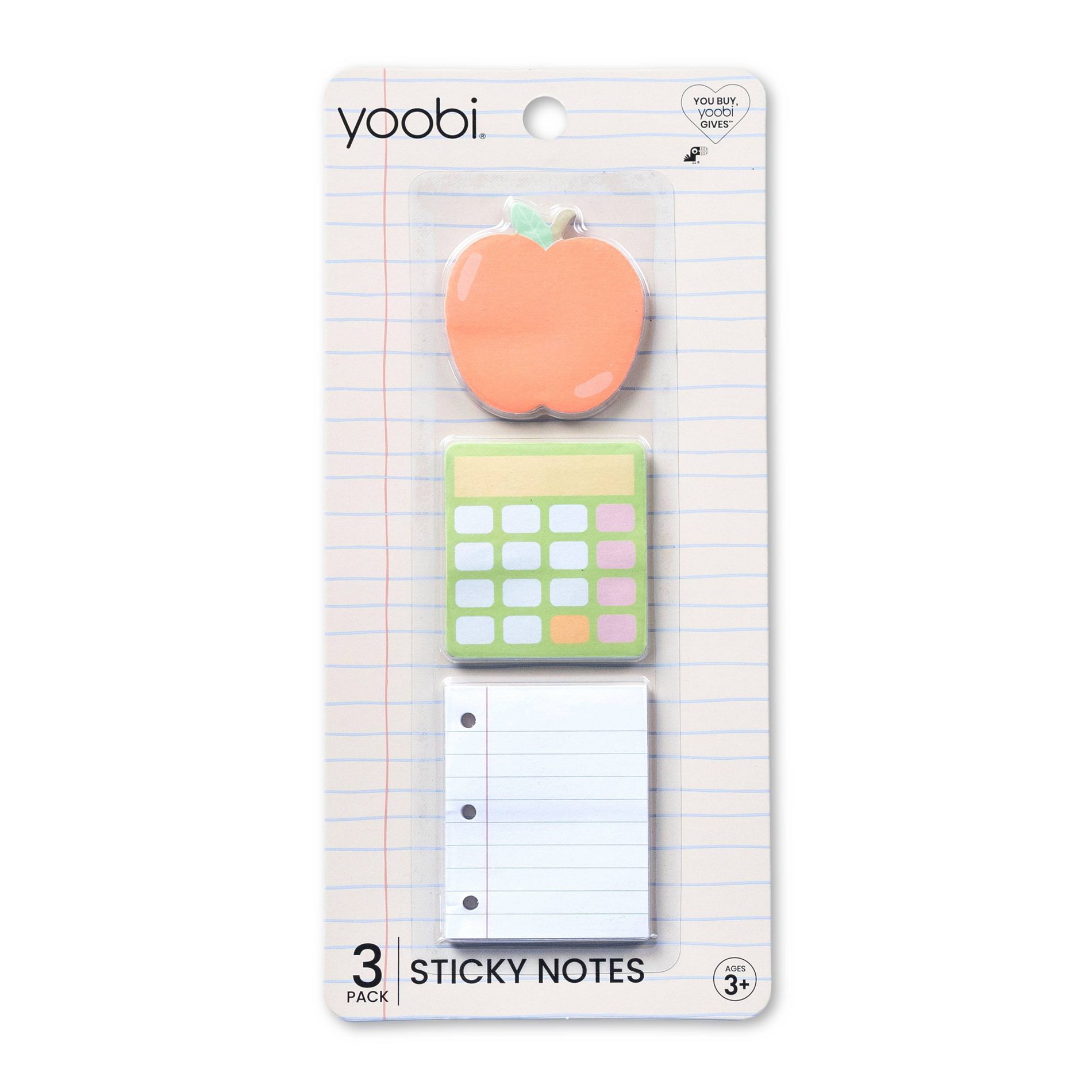 Yoobi 3pk Sticky Notes - Apple, Calculator, Notebook Paper - Teacher Gift