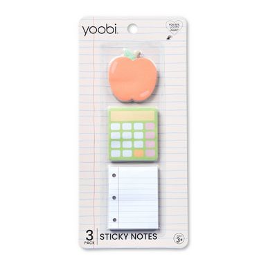 Yoobi 3pk Sticky Notes - Apple, Calculator, Notebook Paper - Teacher Gift