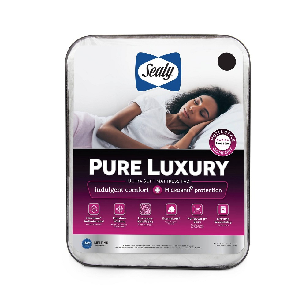 Sealy Pure Luxury Mattress Pad Full: Hypoallergenic Topper, Machine Washable, Fits 18" Depth